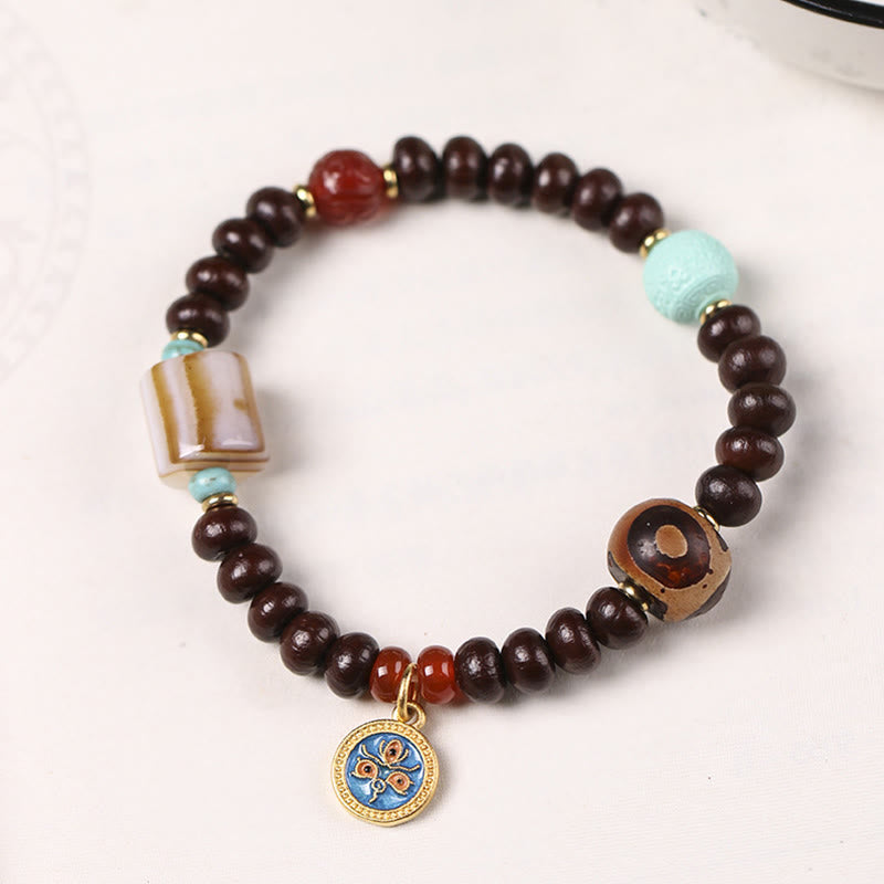 Buddha Stones Natural Tíbet Púrpura Bodhi Semilla Dzi Cuenta Dios de la Riqueza Pulsera de Sabiduría