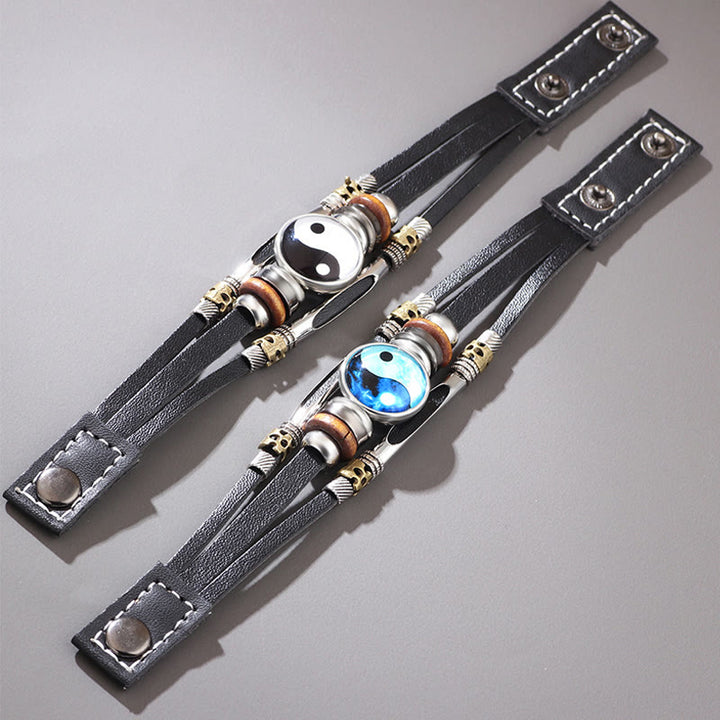 Pulsera de equilibrio de cuero Yin Yang con Buddha Stones