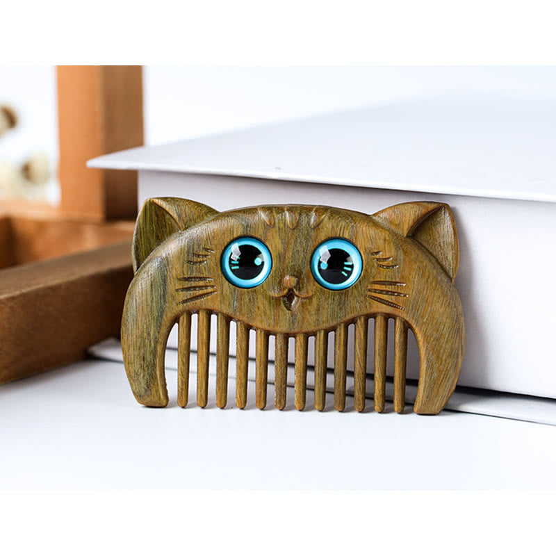 Peine portátil para curar sándalo verde con patrón de gato simple - image 6