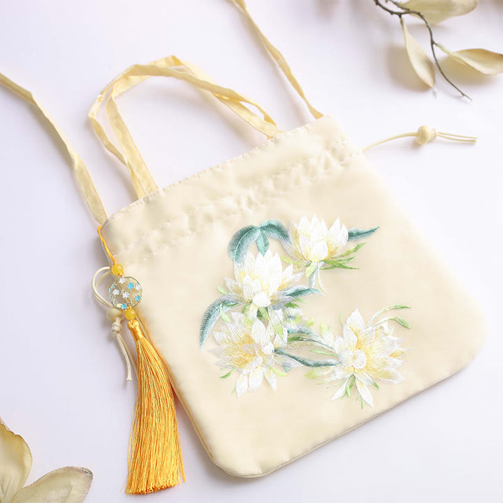 Buddha Stones Lotus Peony Epiphyllum Phoenix Suzhou bordado algodón lino Tote bandolera bolso de hombro bolso