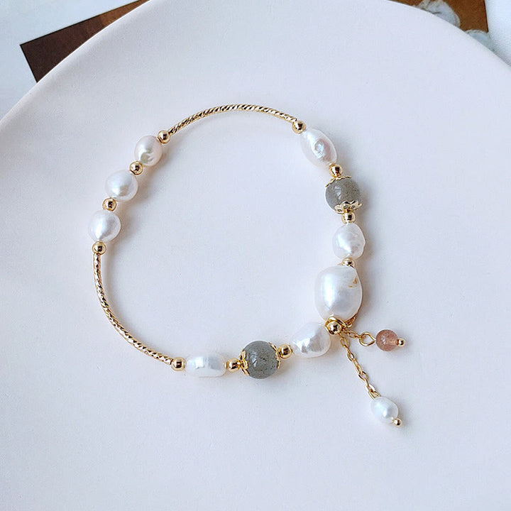 Pulsera Optimismo con Cuentas de Cuarzo Fresa, Piedra Lunar, Perla de Piedras de Buddha Stones