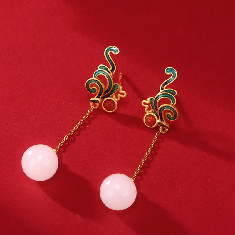 Pendientes colgantes con cuentas de ágata roja y jade blanco vintage con Buddha Stones