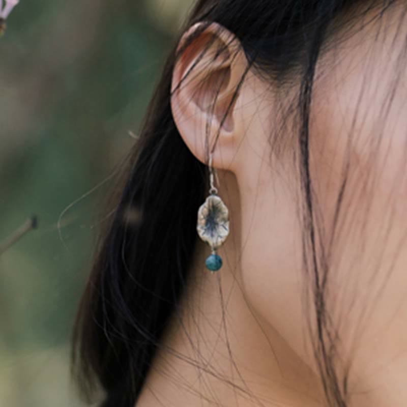 Pendientes colgantes de plata de ley 925 con protección de hoja de loto turquesa - image 3