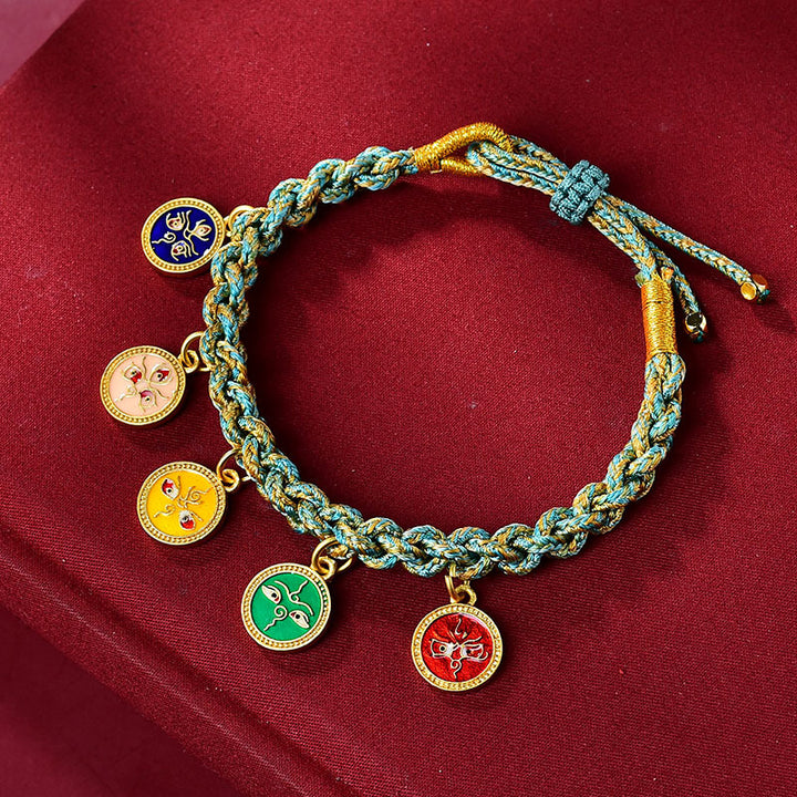 Pulsera trenzada de cuerda multicolor tibetana hecha a mano con Buddha Stones , cinco dioses de la riqueza y la suerte