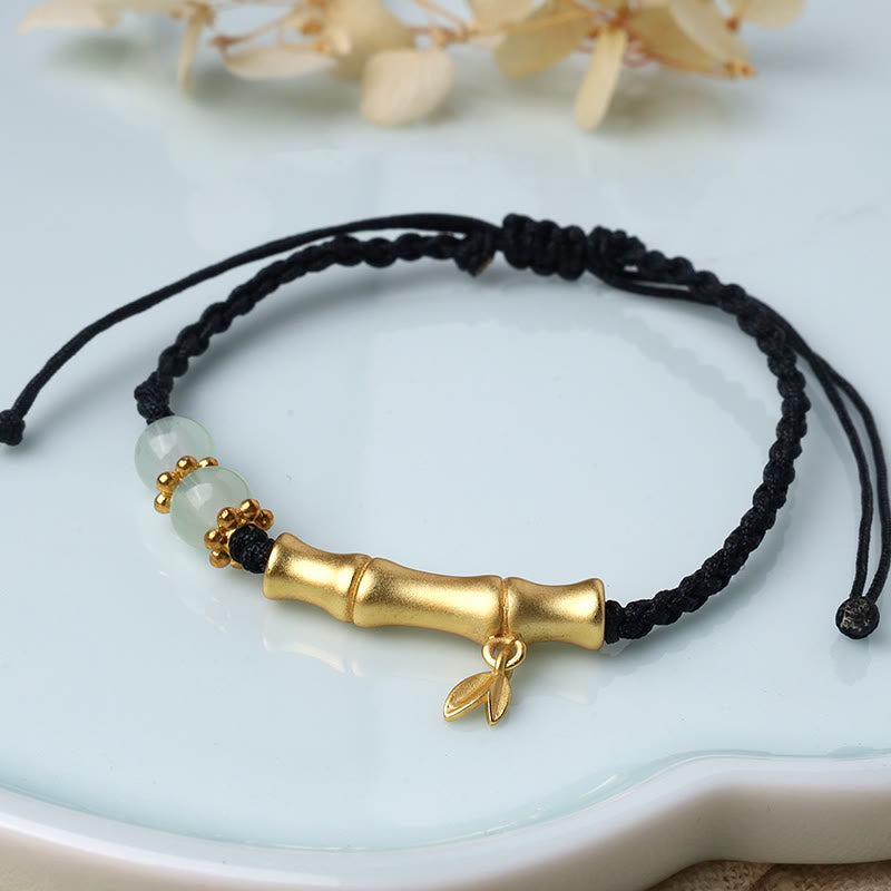 Pulsera trenzada de fuerza de la suerte con diseño de bambú de Buddha Stones