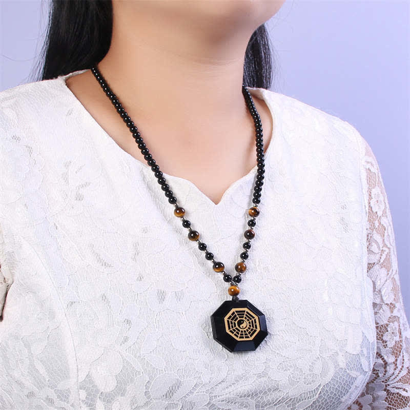 Colgante de collar con cuentas de purificación de obsidiana negra Bagua Yin Yang - image 4
