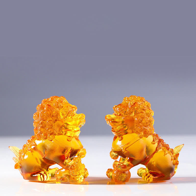 Pieza de arte de León de cristal Liuli hecha a mano, decoración para el hogar y la Oficina - Un par de leones dorados - image 15