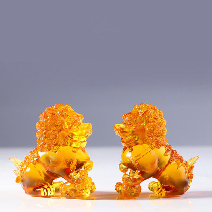Pieza de arte de León de cristal Liuli hecha a mano, decoración para el hogar y la Oficina - Un par de leones dorados - image 15