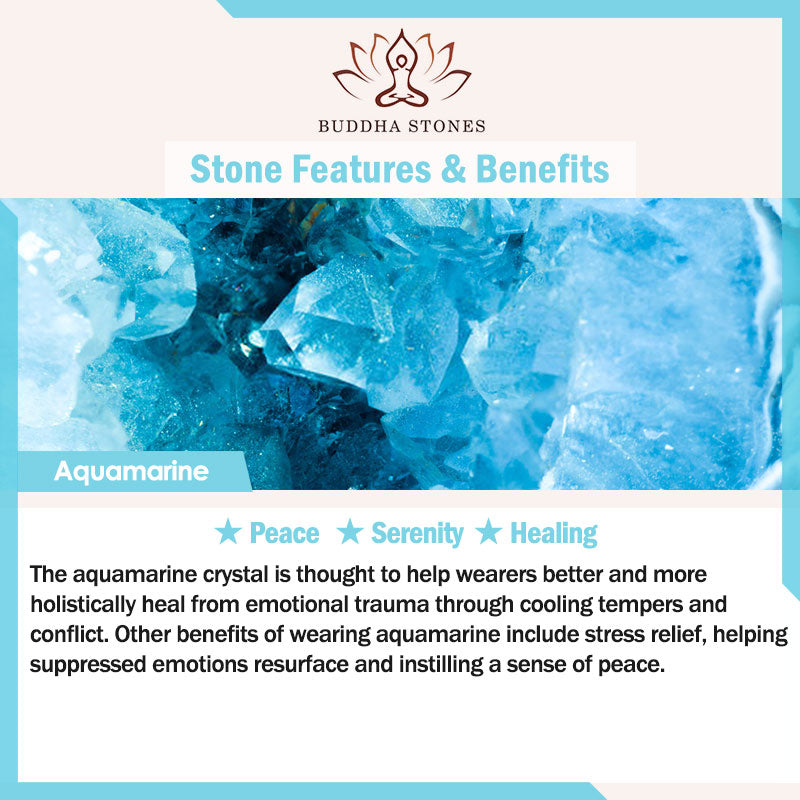 Pulsera Serenity de aguamarina natural con Buddha Stones