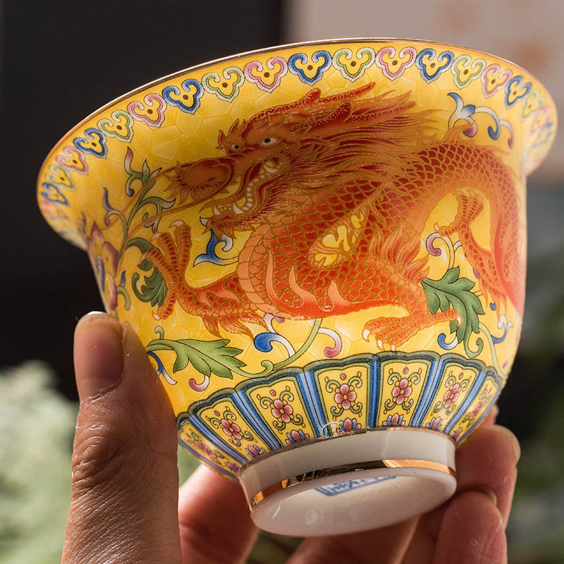 Taza de té y platillo con tapa, cerámica, diseño de flor de Fénix, dragón, Buddha Stones , Gaiwan Sancai, Kung Fu