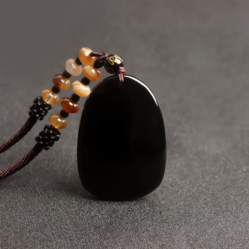 Colgante de collar con cuentas de protección de dragón y fénix de ojo de tigre de obsidiana negra - image 6