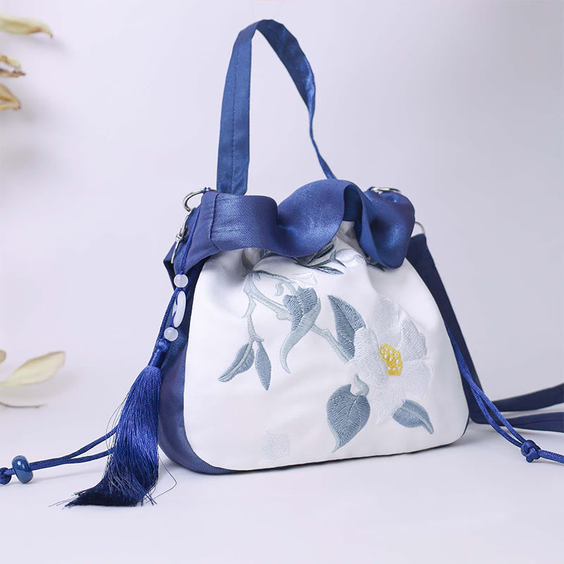 Buddha Stones Suzhou Bordado Camelia Magnolia Peonía Loto Seda Bolso Bandolera Bolso Bandolera Bolso