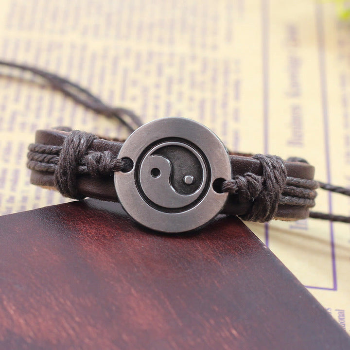 Pulsera de cuerda de armonía de cuero retro Yin Yang de Buddha Stones