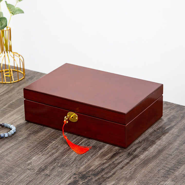 Caja de joyería de madera vintage con Buddha Stones, caja de almacenamiento de joyería de madera maciza de dos capas