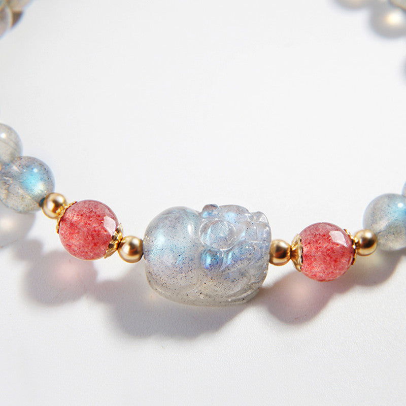 Pulsera curativa PiXiu de cuarzo fresa, piedra lunar, Buddha Stones