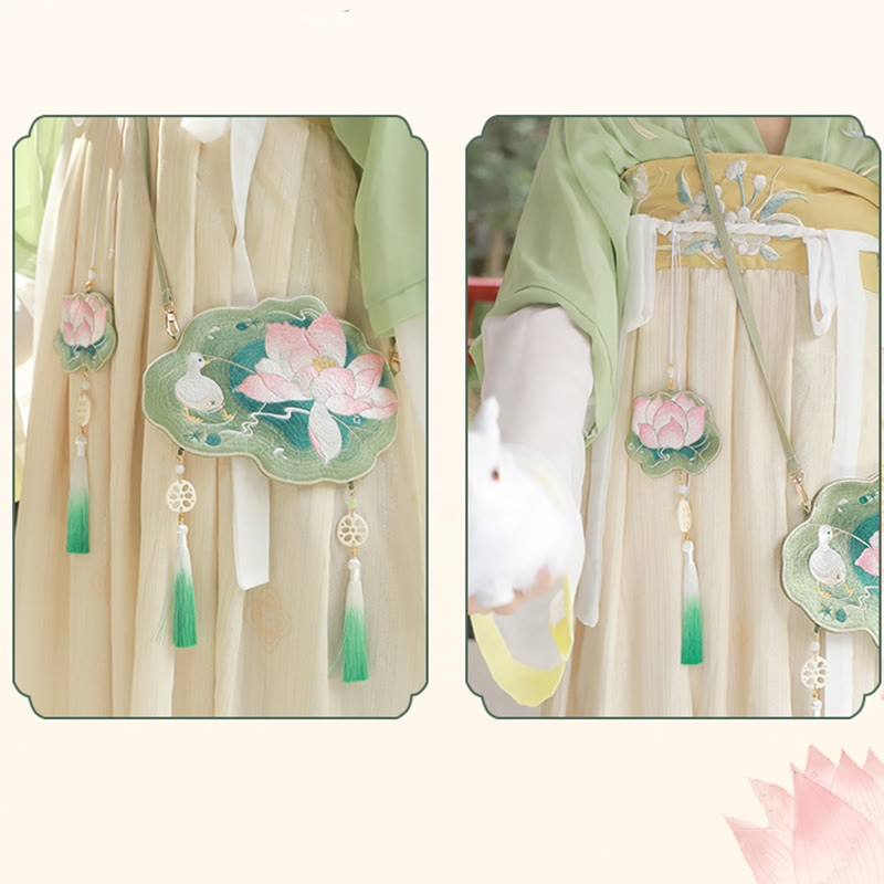 Buddha Stones suerte bordado loto Koi pez conejo flor Hanfu bolso bandolera bolso de hombro