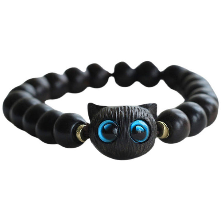 Buddha Stones Madera de ébano Sándalo verde Lindo gato Pulsera de la paz - image 3