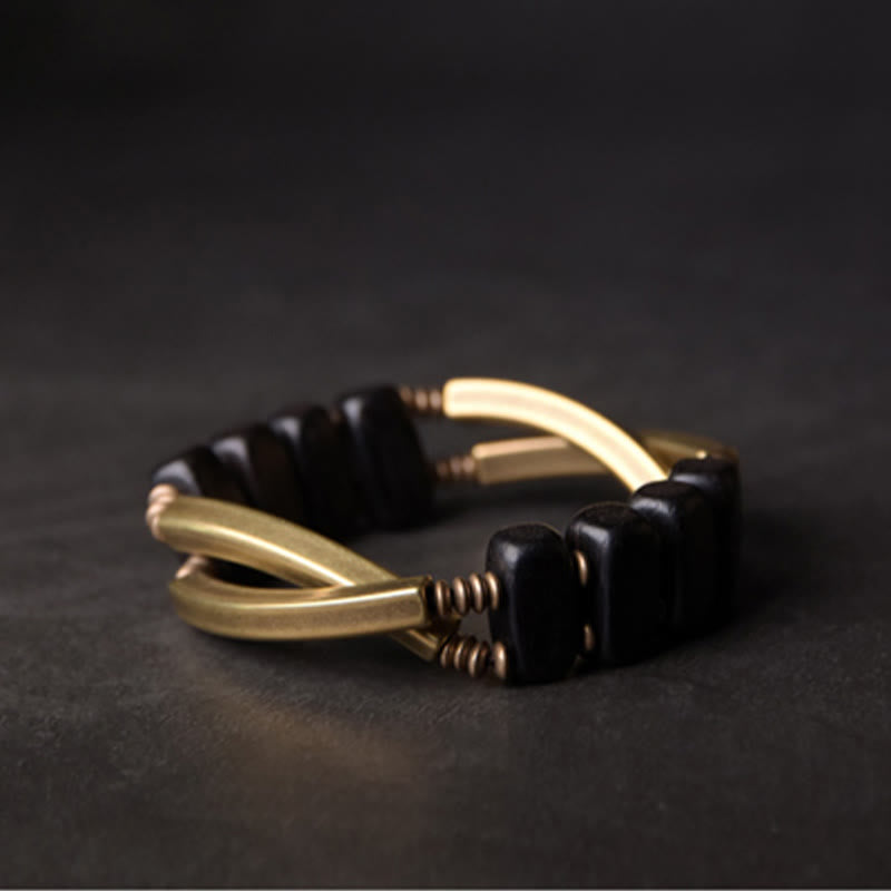 Pulsera de equilibrio de doble capa con Buddha Stones, madera de ébano tibetano, latón y cobre - image 9