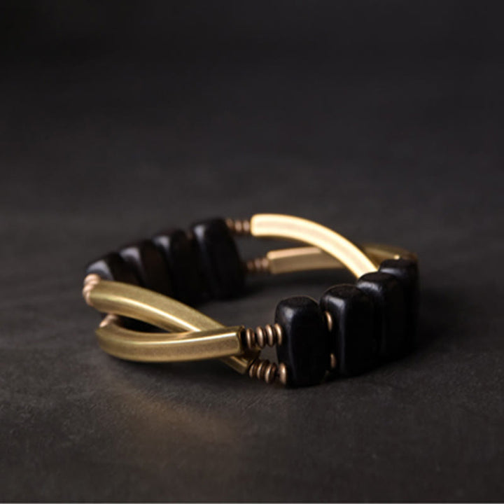 Pulsera de equilibrio de doble capa con Buddha Stones, madera de ébano tibetano, latón y cobre - image 9