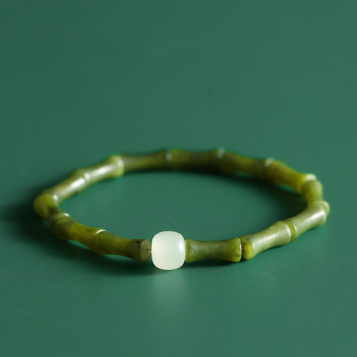 Pulsera de abundancia de suerte con patrón de jade de bambú verde con Buddha Stones