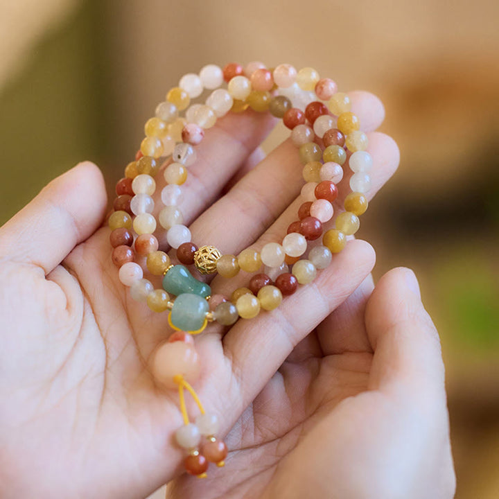 Pulsera de triple envoltura con Buddha Stones, seda dorada Natural, Jade, calabaza, riqueza, suerte