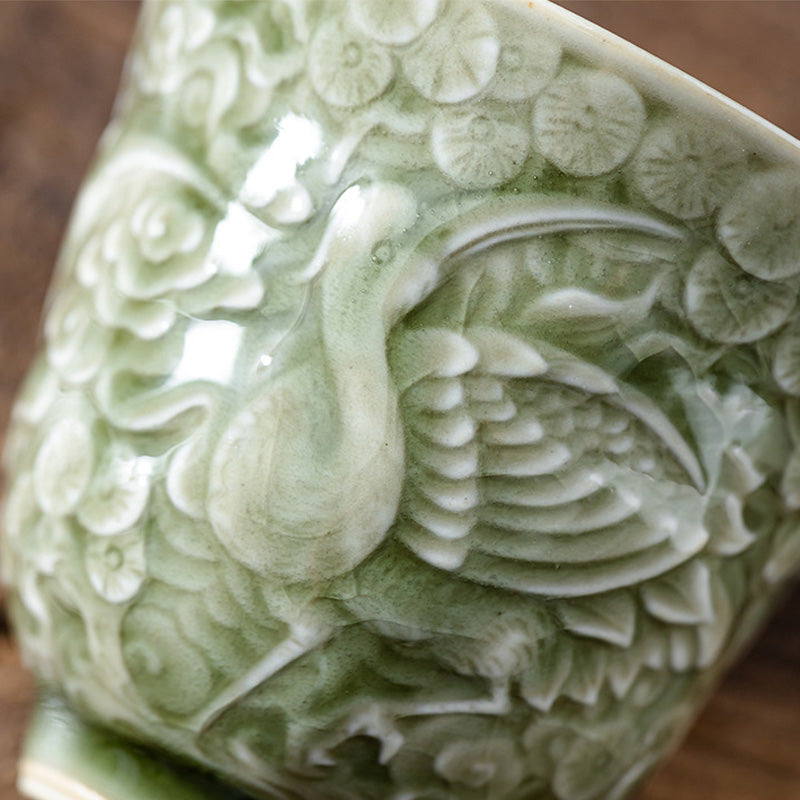 Taza de té de cerámica de pino con grulla de Buddha Stones , taza de té de Kung Fu, 80ml