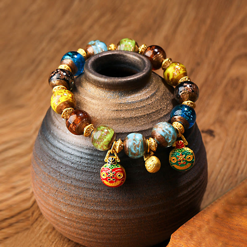 Pulsera de la fortuna con cuentas de cristal Liuli, dije de la familia de la bestia tragadora de oro con Buddha Stones
