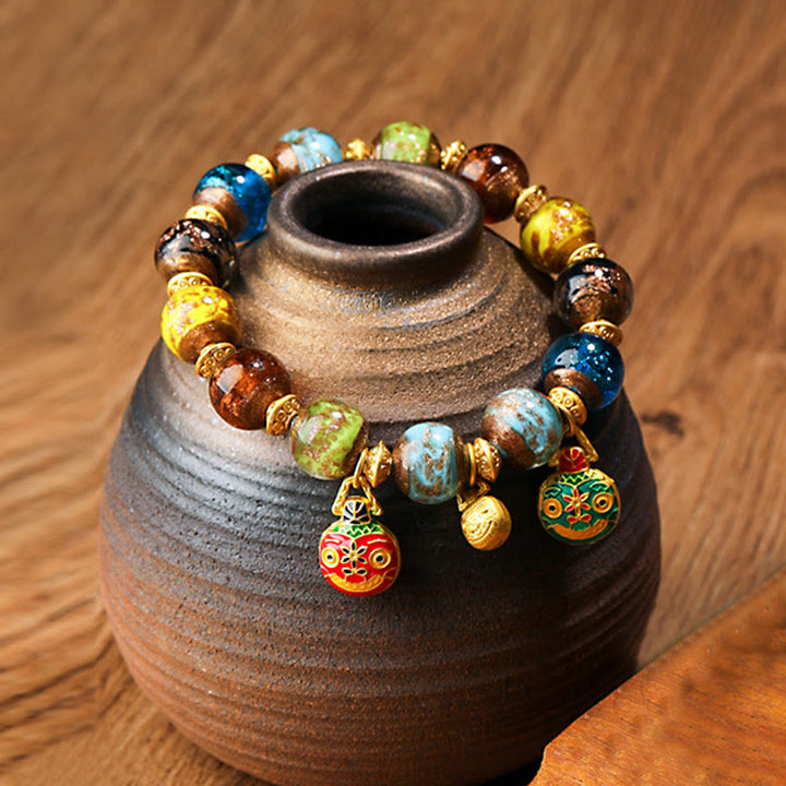 Pulsera de la fortuna con cuentas de cristal Liuli, dije de la familia de la bestia tragadora de oro con Buddha Stones