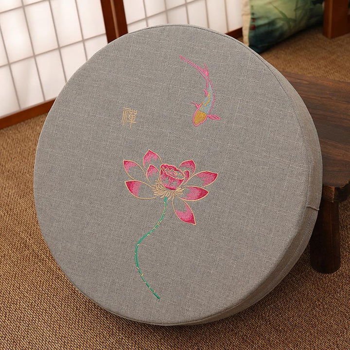 Cojín de asiento de meditación de lino y algodón con bordado de loto y Buddha Stones
