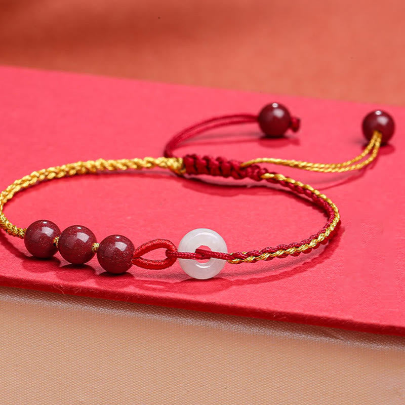 Pulsera de bendición con hebilla de paz de jade cinabrio natural con Buddha Stones