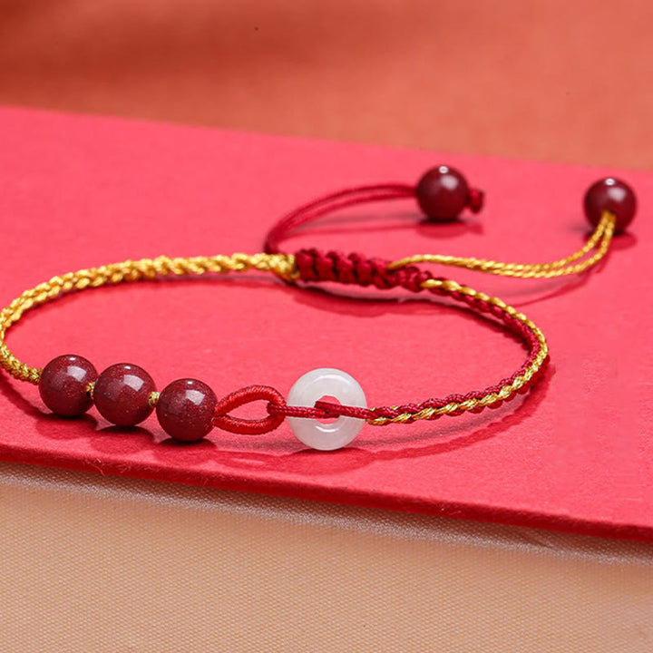 Pulsera de bendición con hebilla de paz de jade cinabrio natural con Buddha Stones