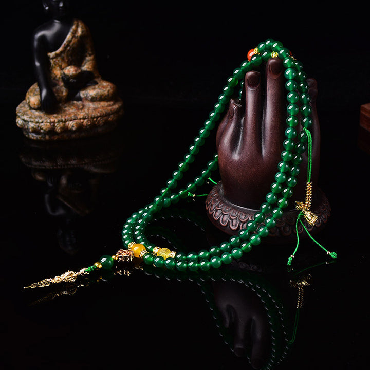 Buddha Stones 108 cuentas Ágata verde natural Pulsera de éxito Mala