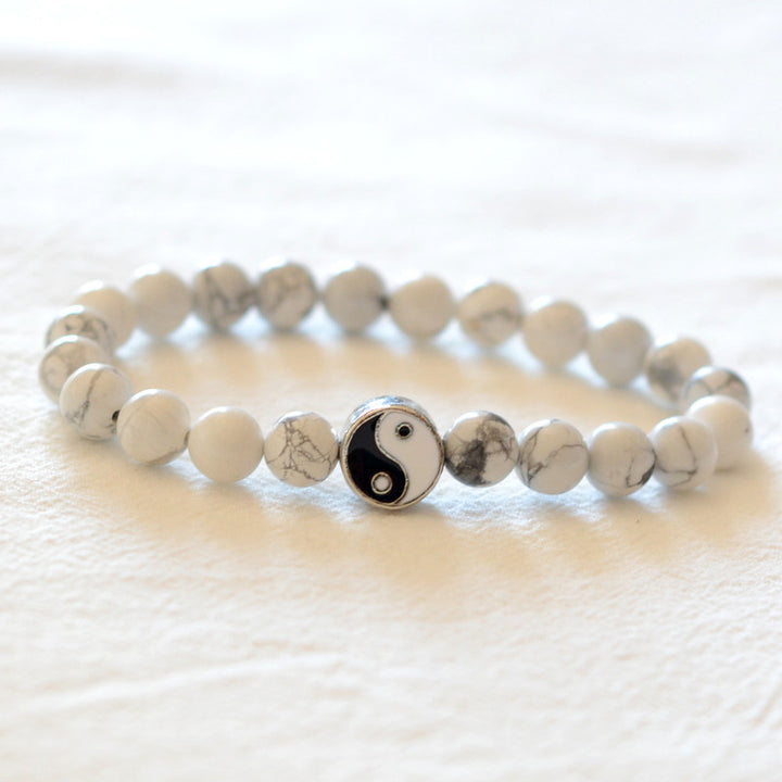Buddha Stones, 3 uds., cuentas de piedra esmerilada de turquesa blanca Natural, pulsera de riqueza Yin Yang