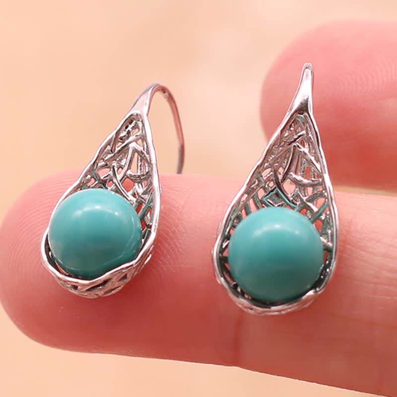 Pendientes colgantes de plata de ley 925 con diseño de cuentas de color turquesa - image 2