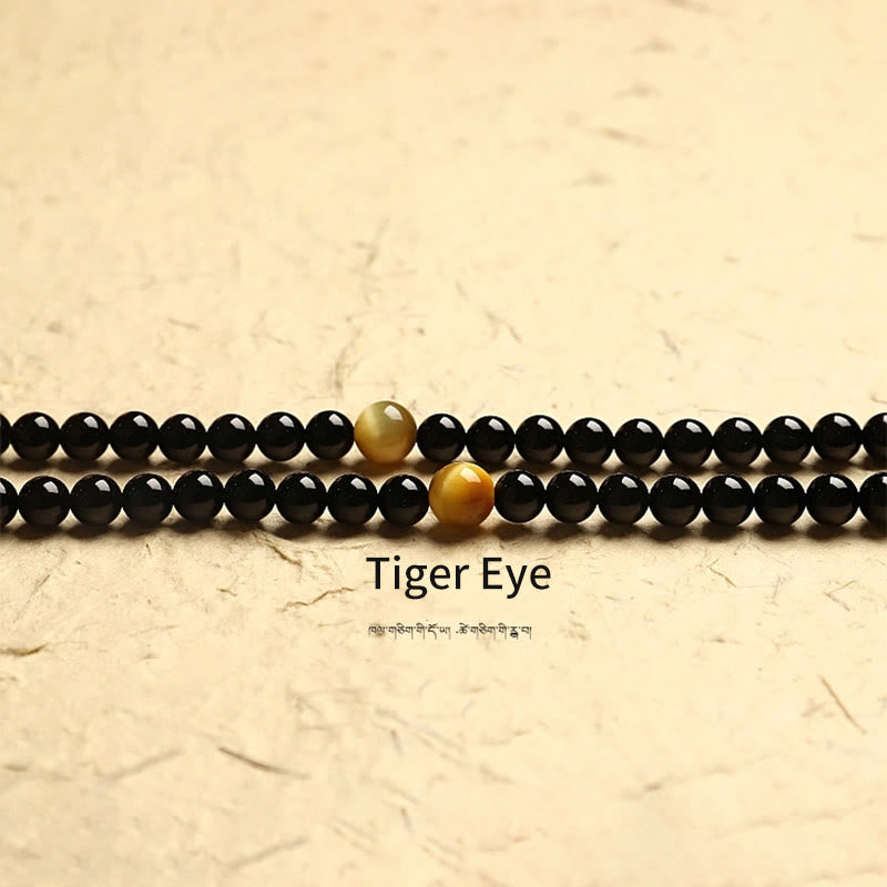 Pulsera de protección de cuentas Dzi de tres ojos de ónix negro con cuentas tibetanas de 108 Mala