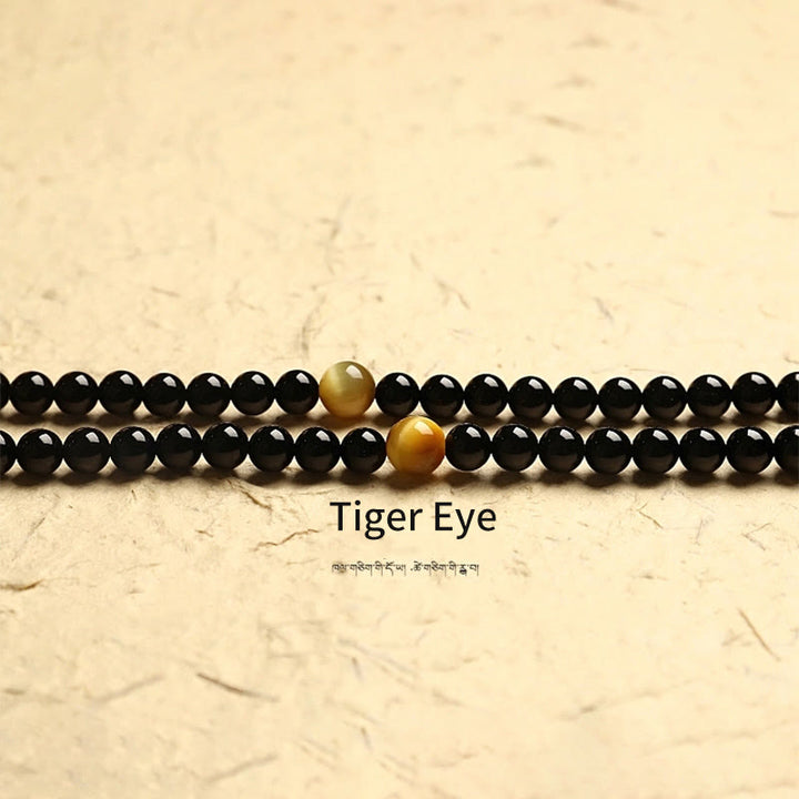 Pulsera de protección de cuentas Dzi de tres ojos de ónix negro con cuentas tibetanas de 108 Mala