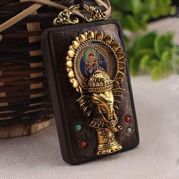 Colgante de cuerda con collar de bendición de Buda, Dios de la fortuna, elefante de madera de ébano