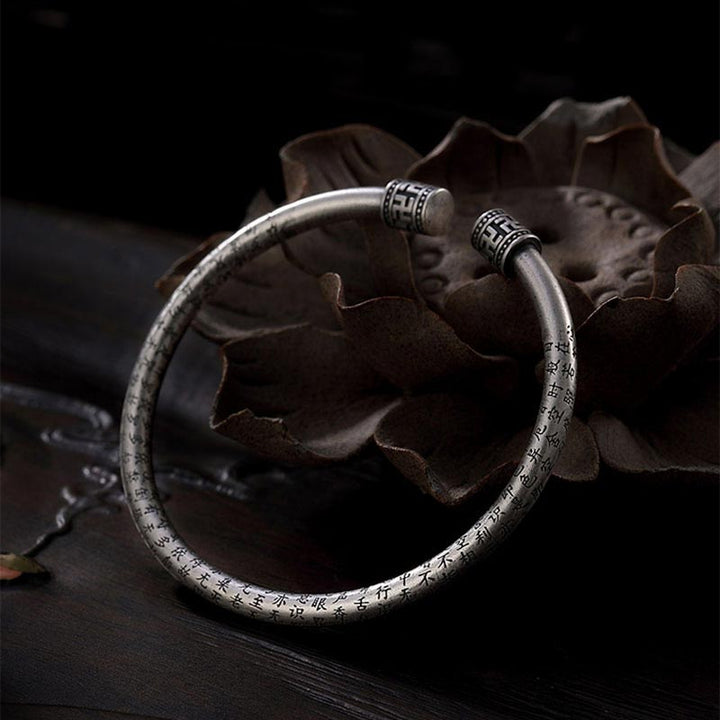 Pulsera de la Suerte de Cobre Blanco Sutra del Corazón Tibetano con Buddha Stones