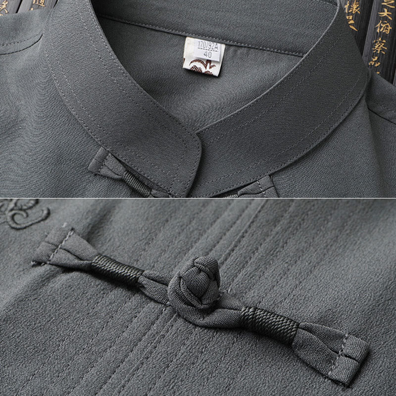 Traje Tang de Buddha Stones Hanfu dragón chino uniforme de kungfú tradicional camisetas y pantalones de manga corta conjunto de ropa para hombre
