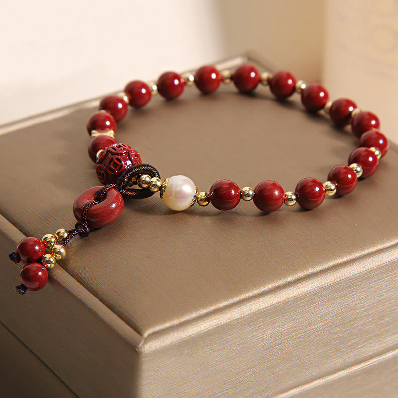 Pulsera de bendición con dije de moneda de cobre con hebilla de paz de cinabrio Natural con Buddha Stones