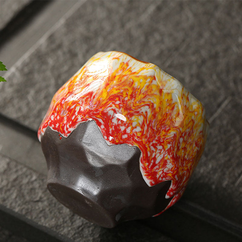 Taza de té de cerámica con Buddha Stones, color naranja, rojo, verde y amarillo, taza de té de Kung Fu