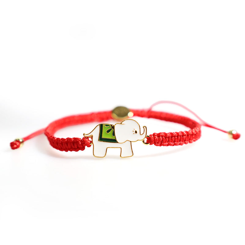 Pulsera de hilo rojo con elefante de la suerte de plata de ley 925 hecha a mano tibetana con Buddha Stones