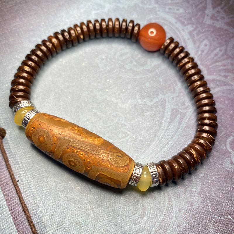 Pulsera de riqueza de cuentas Dzi tibetanas de nueve ojos con Buddha Stones