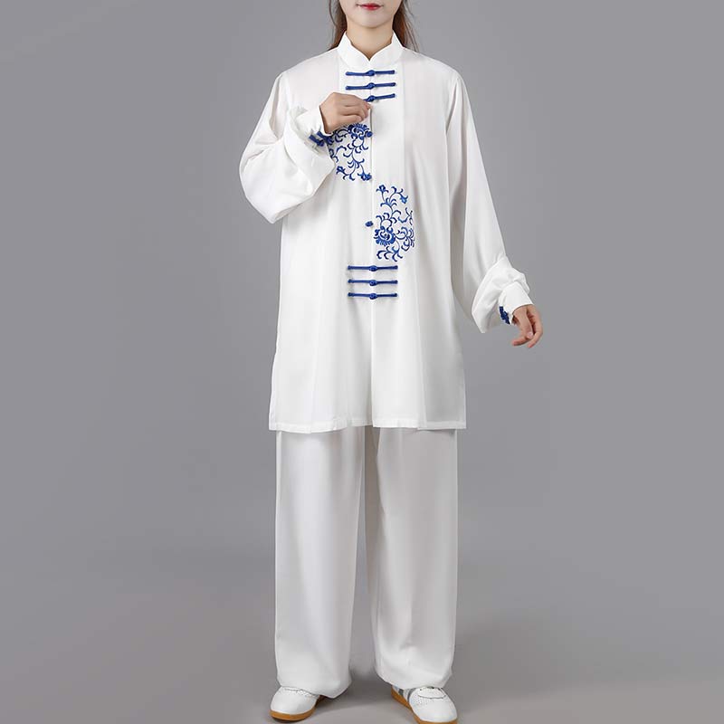 Conjunto de ropa unisex con bordado de flores y Buddha Stones para meditación, oración, espiritualidad, zen, tai chi y qigong.