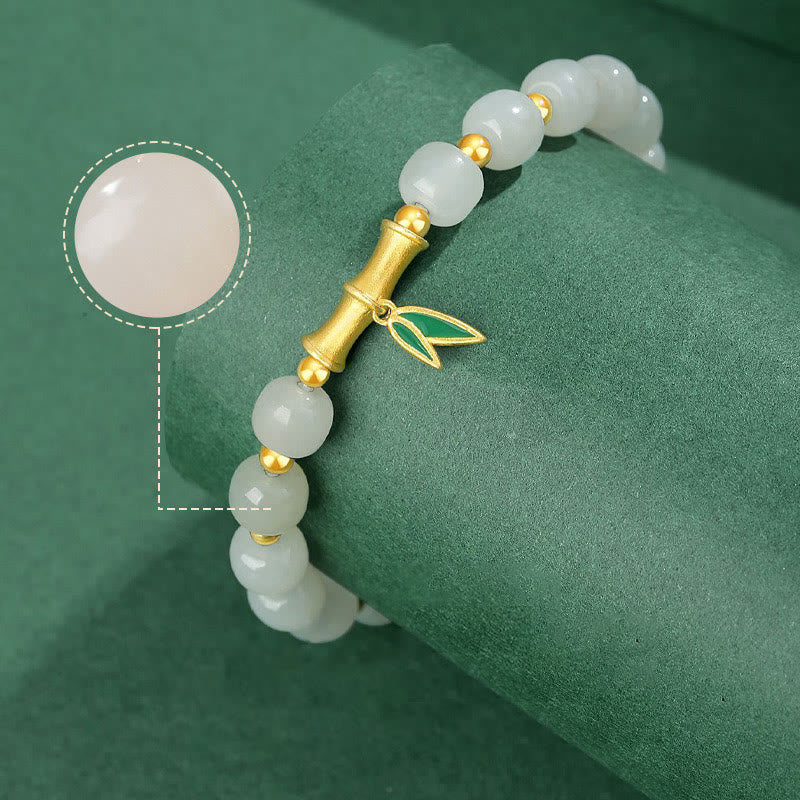 Pulsera de la suerte de bambú de jade blanco hetiano de plata de ley 925 con Buddha Stones - image 6