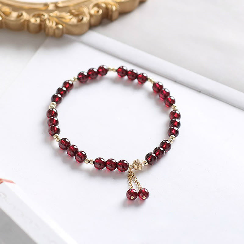 Pulsera de granate natural con Buddha Stones , chapada en oro de 14 quilates, calma - image 1