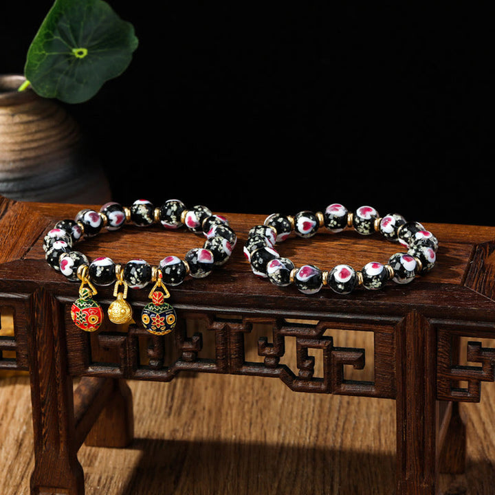 Pulsera de cuentas de cristal Liuli fluorescente luminosa con corazón de amor rosa de la familia de las bestias que tragan oro con Buddha Stones