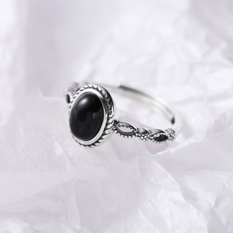 Anillo de la fortuna de ónix negro de plata de ley 925 con Buddha Stones