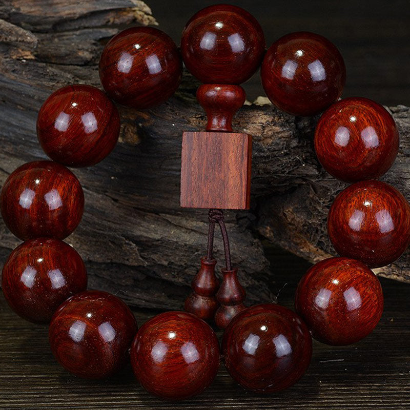 Pulsera de relajación de sándalo rojo de hoja pequeña tibetana con Buddha Stones