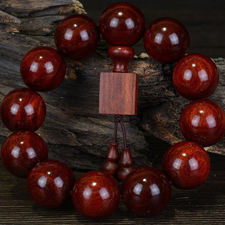 Pulsera de relajación de sándalo rojo de hoja pequeña tibetana con Buddha Stones